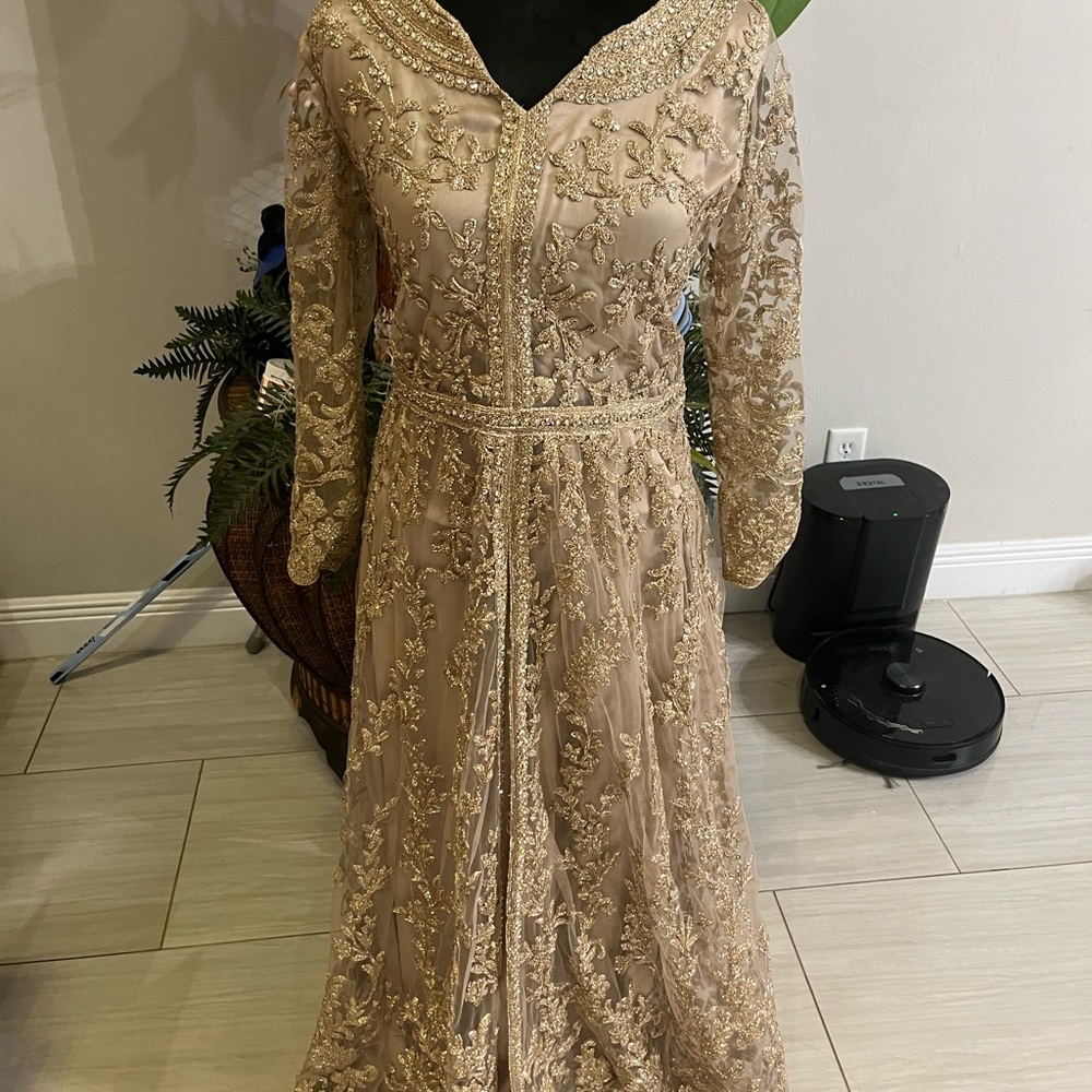 gold beautiful gown lehenga with pretty design